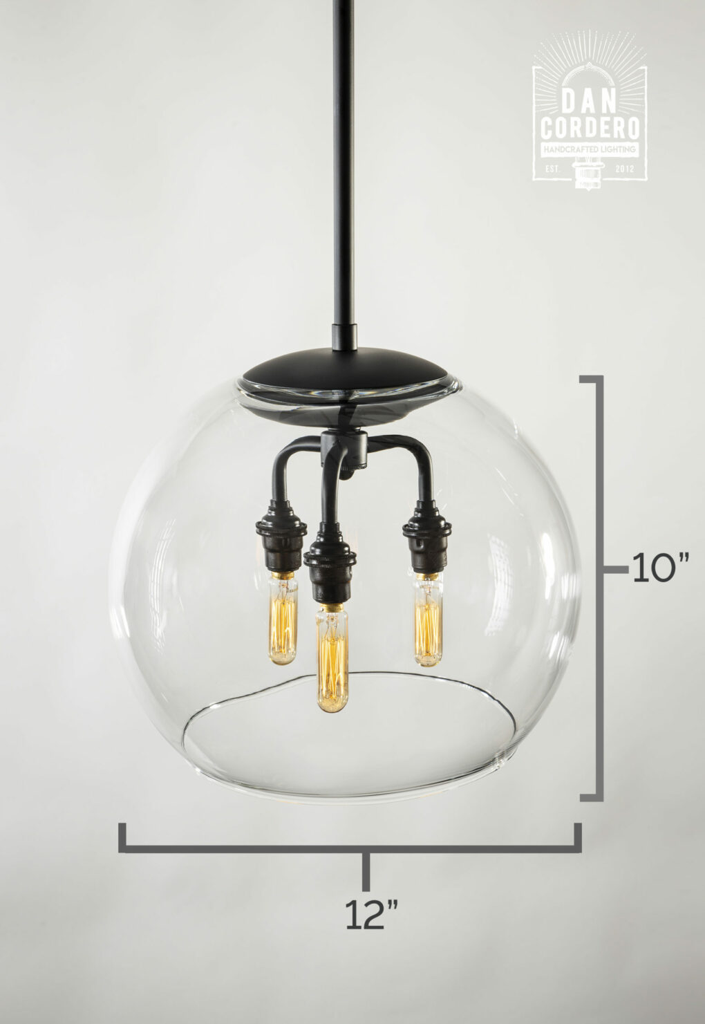 Dimensions of the 12" Glass Globe Pendant Light Fixture