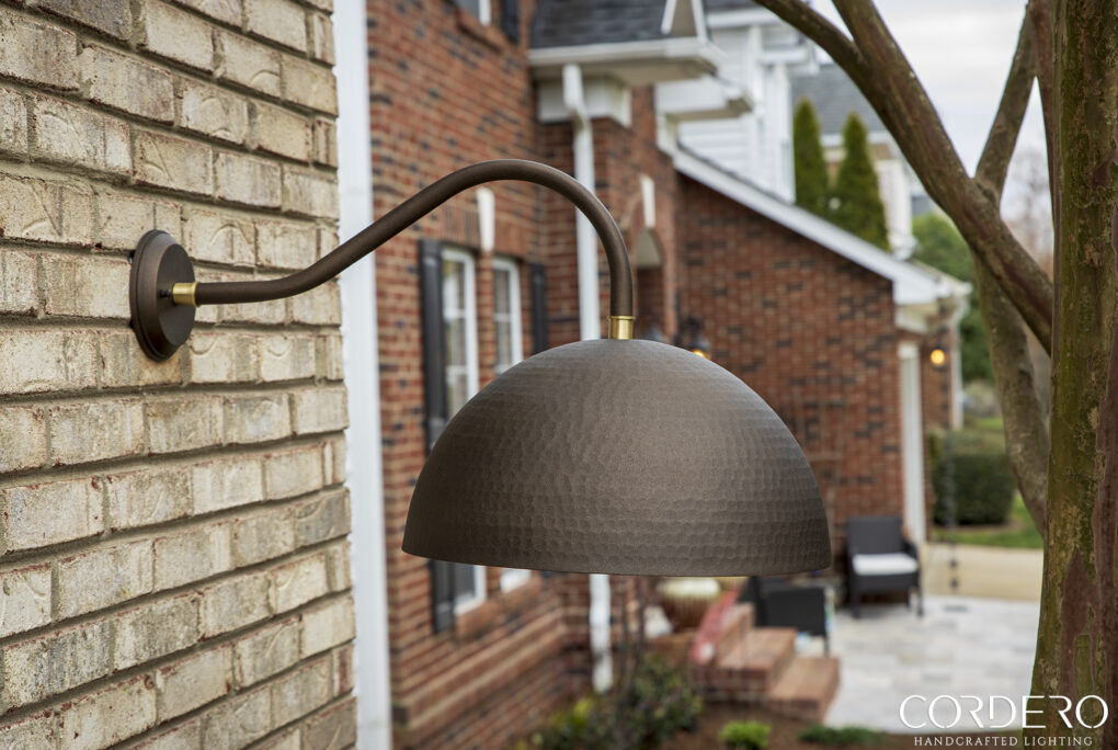 Outside Bronze Hammered Dome Sconce