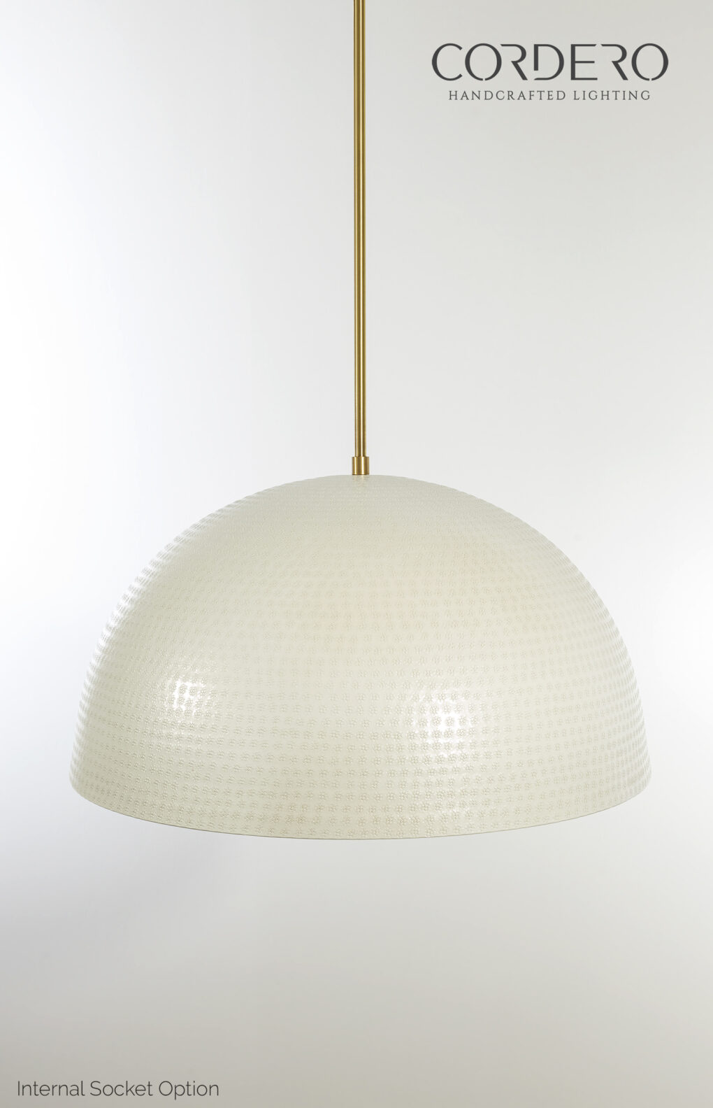 White and Gold Hammered Dome Pendant Light