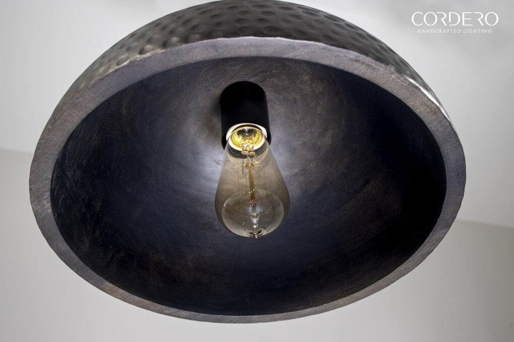 Black Wood Hammered Dome Pendant