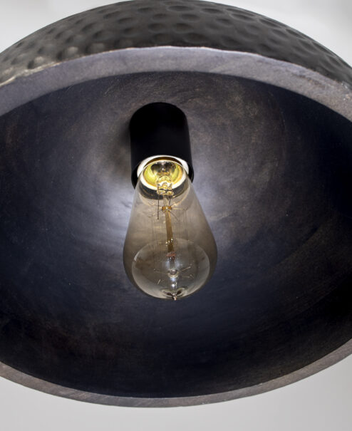 Black Wood Hammered Dome Pendant