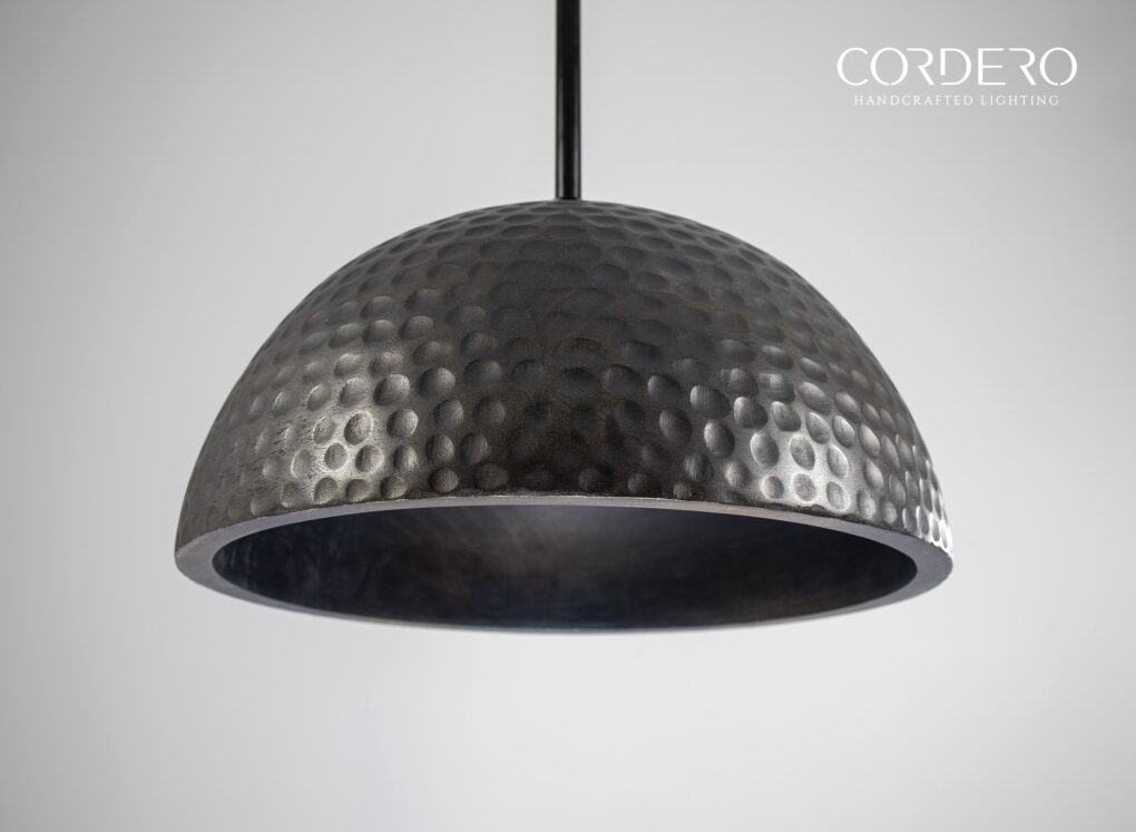Black Wood Hammered Dome Pendant