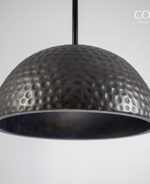 Black Wood Hammered Dome Pendant