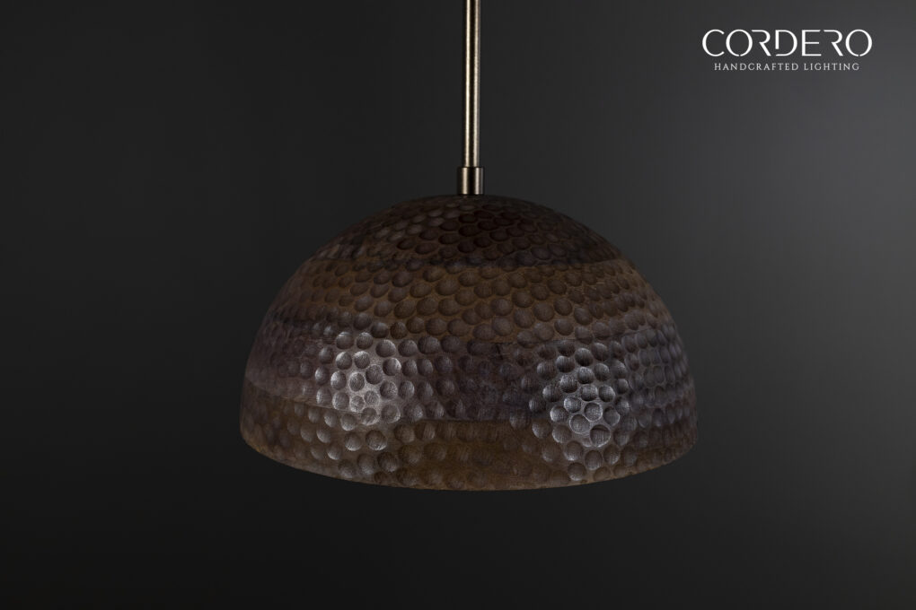 Hammered Wood Dome Pendant Light Fixture
