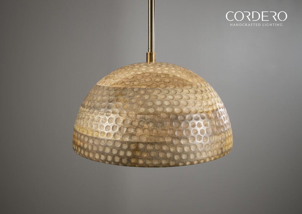 Wood Hammered Dome Pendant Light