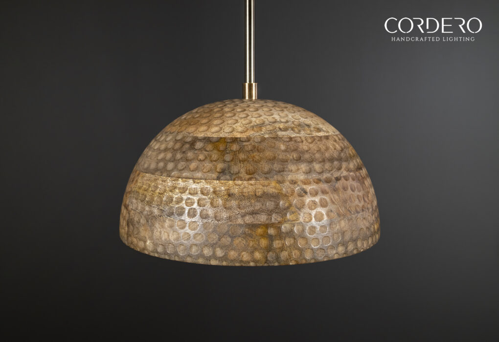 Wood Hammered Dome Pendant Light