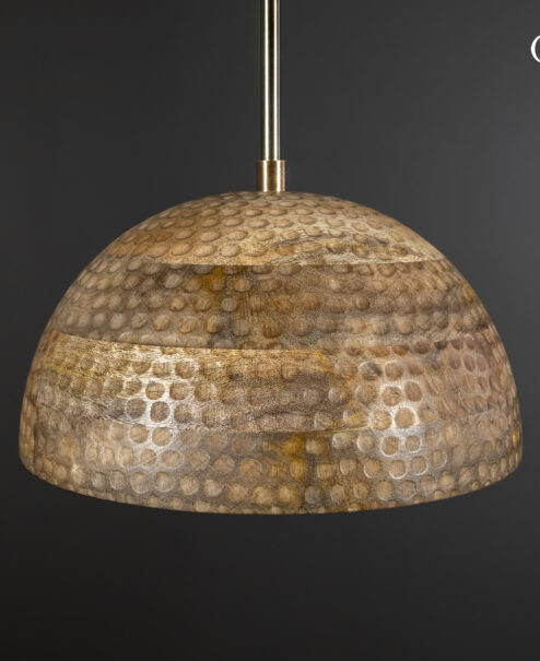 Wood Hammered Dome Pendant Light