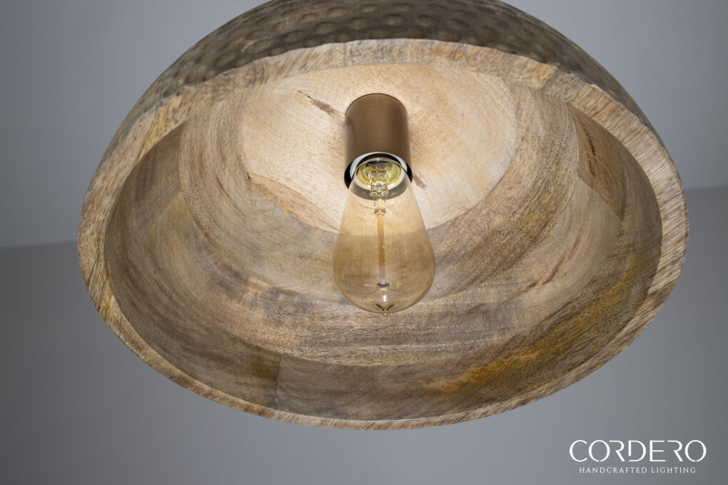Wood Hammered Dome Pendant Light