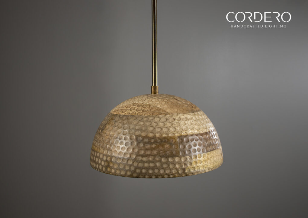 Wood Hammered Dome Pendant Light