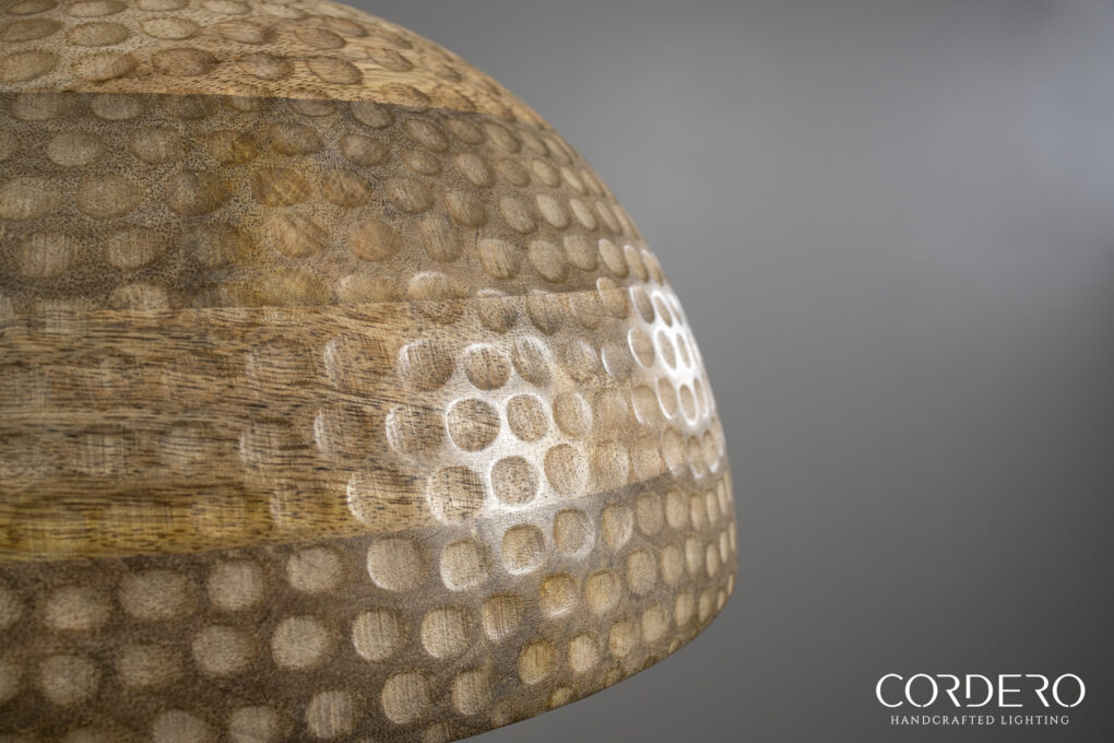 Natural Wood Hammered Dome Pendant Light