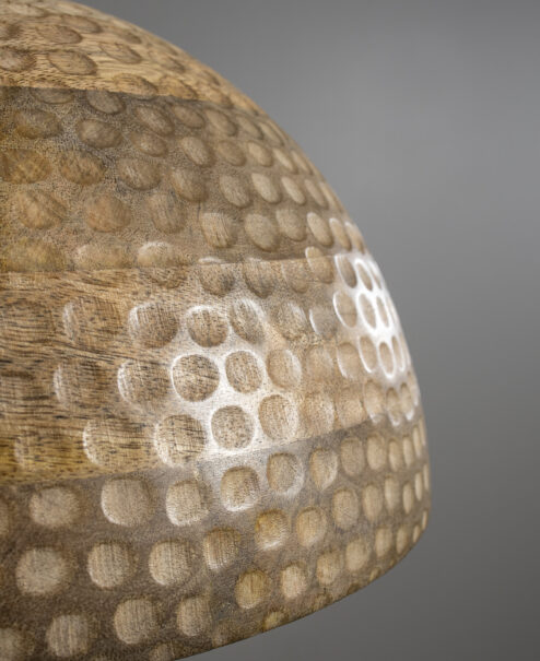 Natural Wood Hammered Dome Pendant Light