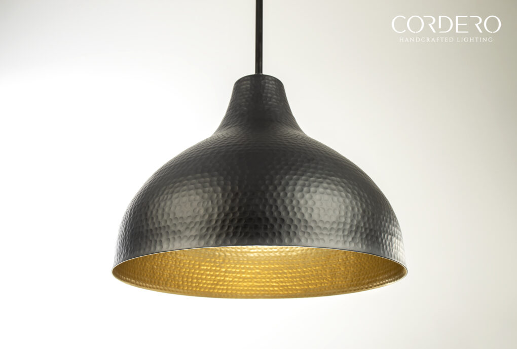 Flat Black Hammered Dome Light