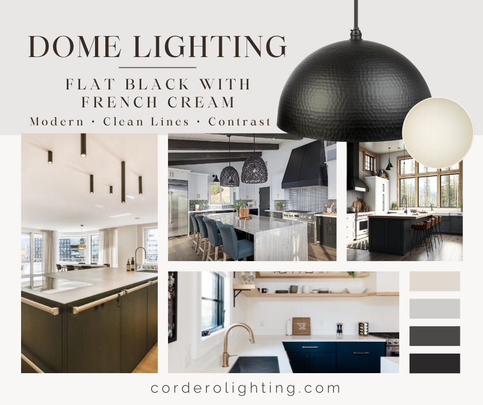 Dome Lighting - Flat Black with French Cream